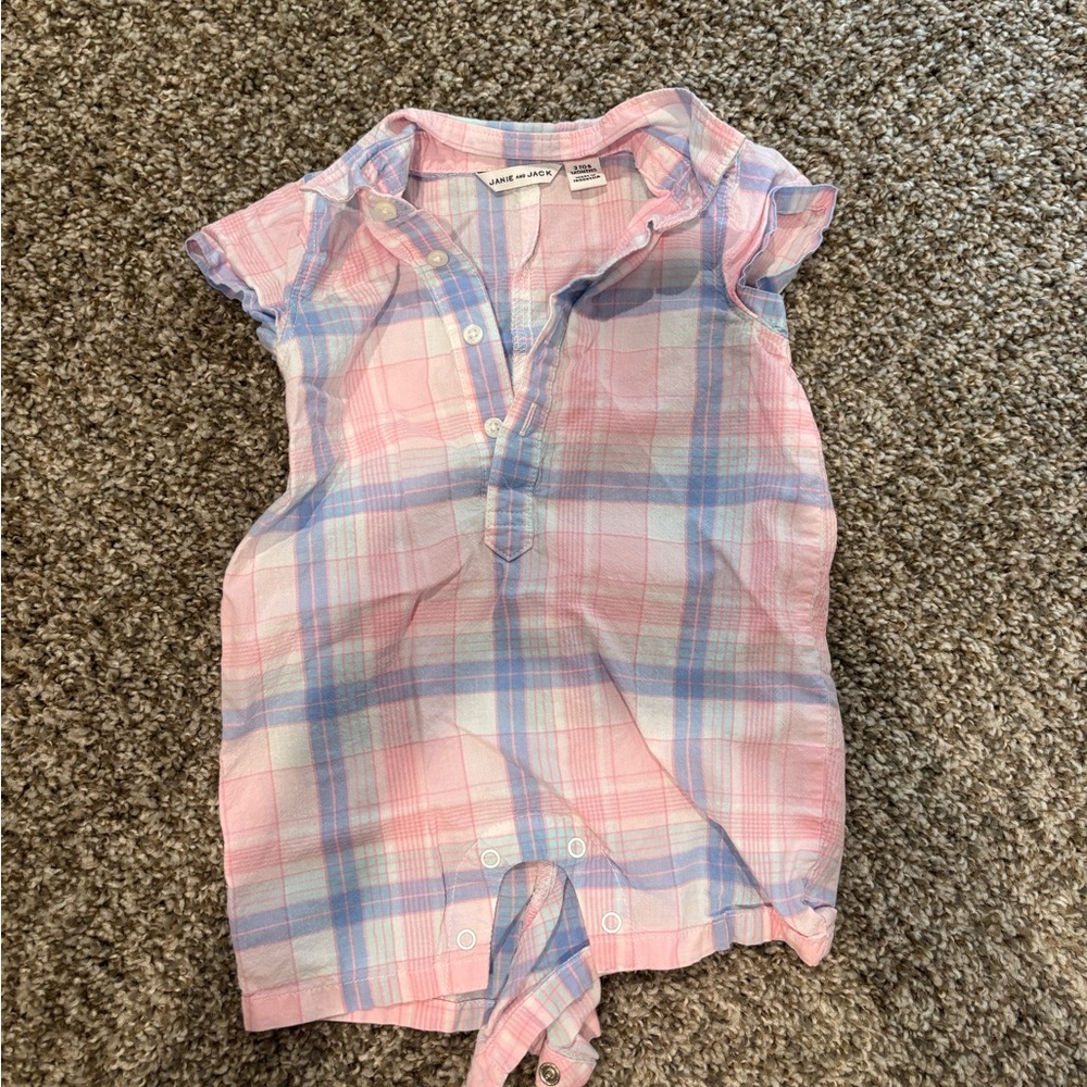 Janie and Jack Pink and Blue Plaid Infant Romper